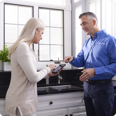 Culligan water expert helping customer