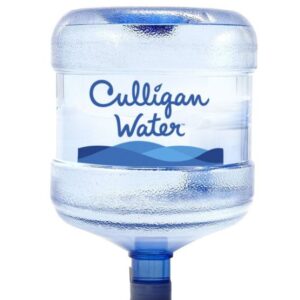 A large, clear plastic Culligan Water bottle filled with water, featuring the brand logo and blue wave design, set against a white background.