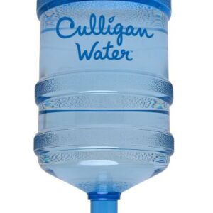 A full, clear blue plastic Culligan Water bottle with a blue cap, set against a white background.
