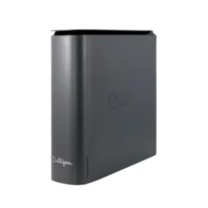 A dark gray Culligan water treatment device with rounded edges and a black top, standing upright against a white background.